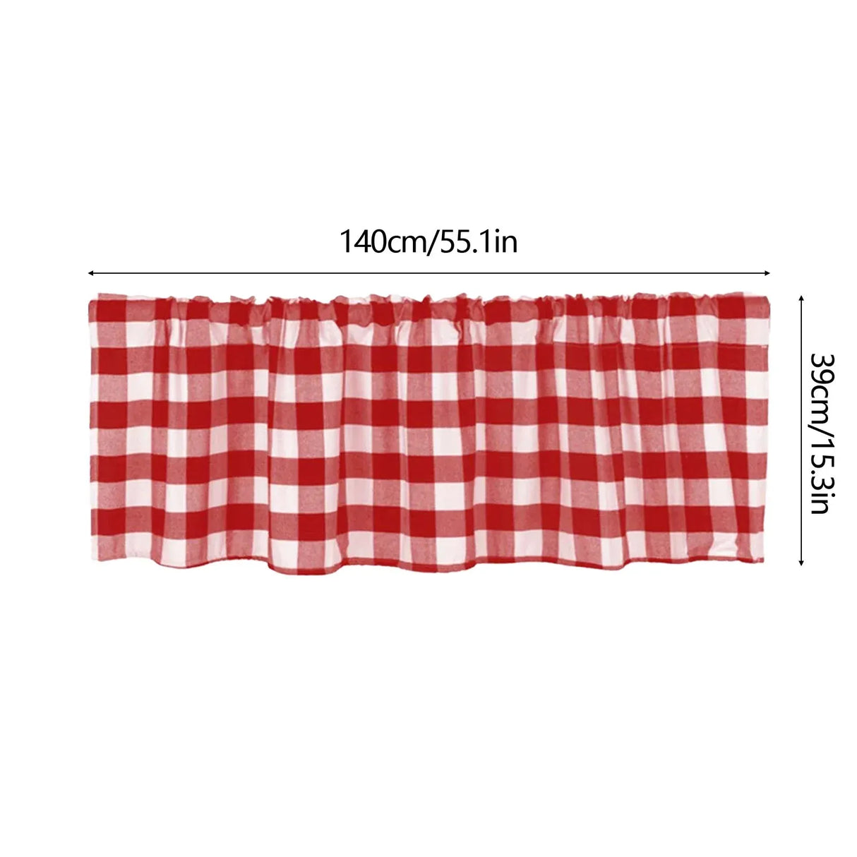 Plaid Window Valance Curtain, Farmhouse Kitchen Bedroom Living Room Decor, 15 x 55 in
