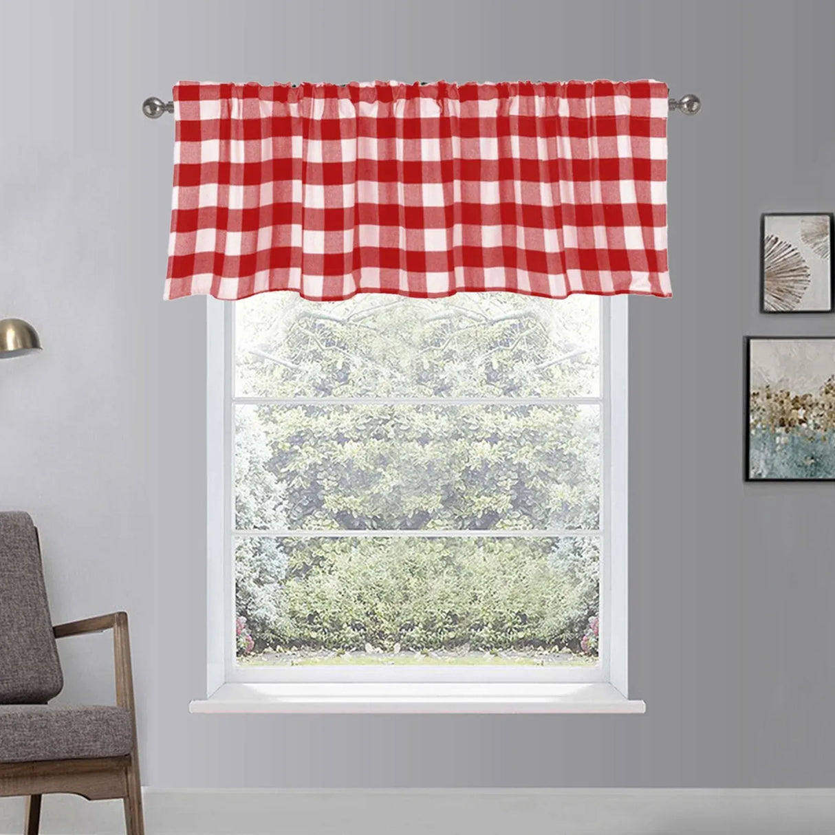 Plaid Window Valance Curtain, Farmhouse Kitchen Bedroom Living Room Decor, 15 x 55 in