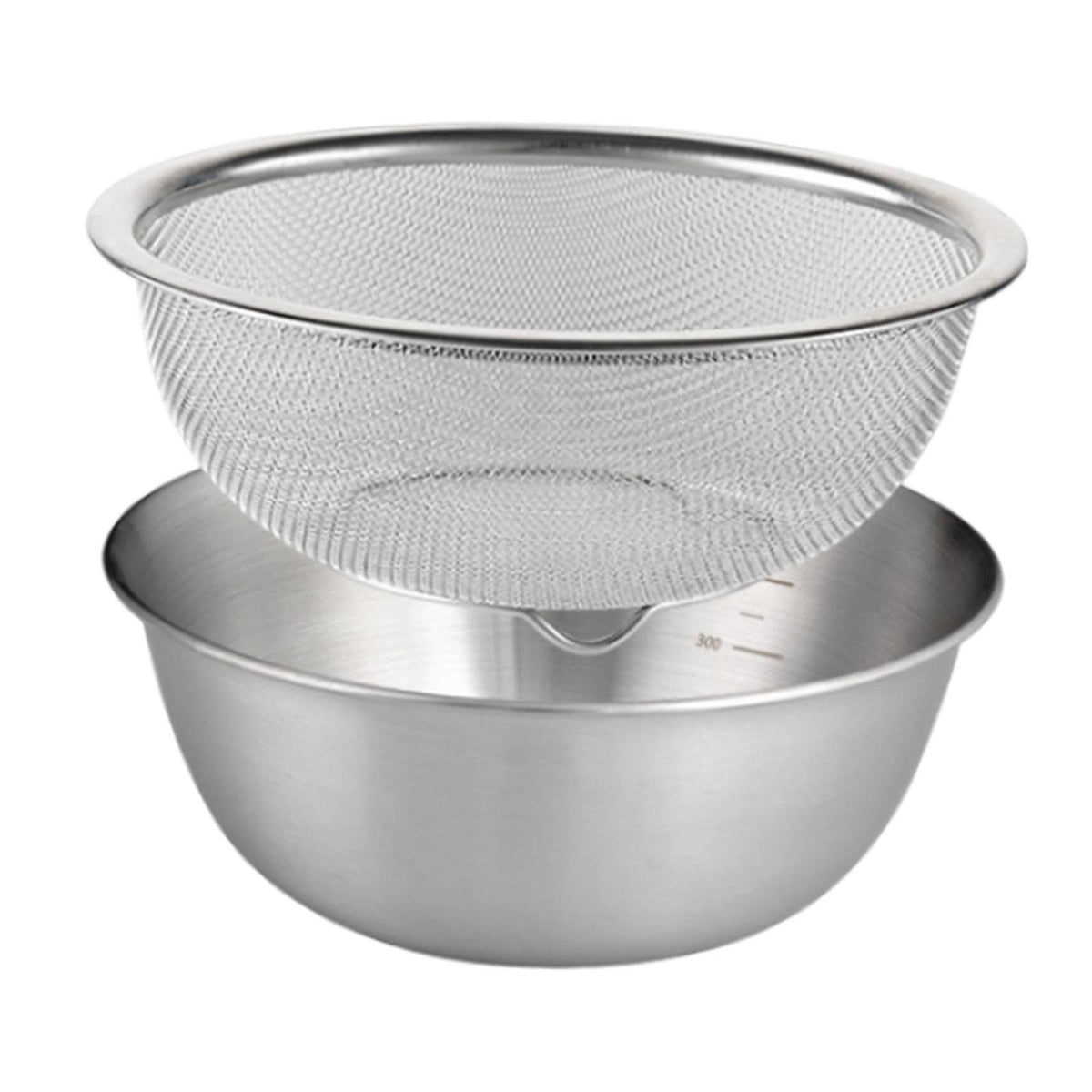 2 Pcs 304 Stainless Steel Colander With Mixing Bowl, Drainer Basket and Rinser for Pasta Rice Fruit, 18 cm