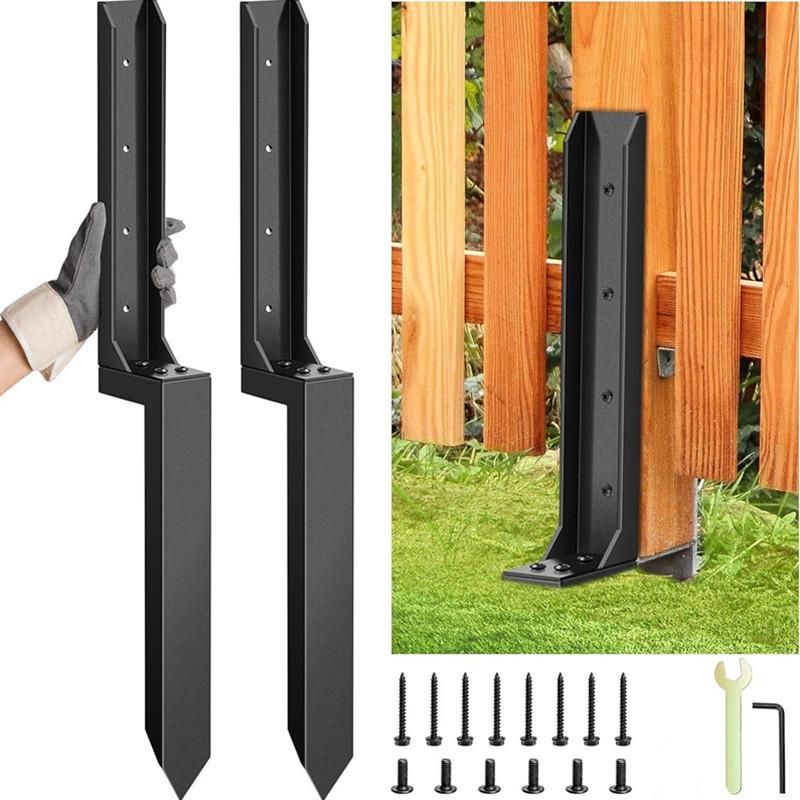 2 Piece Fence Post Repair Kit, Steel Brackets for Broken or Rotted Wooden Posts for Garden Yard Patio Fences