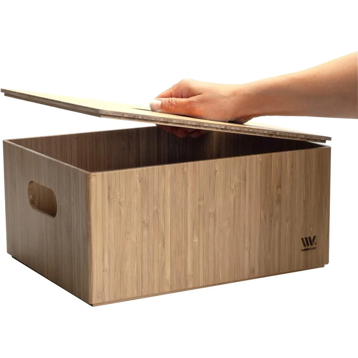 Bamboo Storage Box With Handles, Stackable Organizer Bin for Toys Bedding Clothes Closet Office Shelf, 14 x 11 x 6.5 in