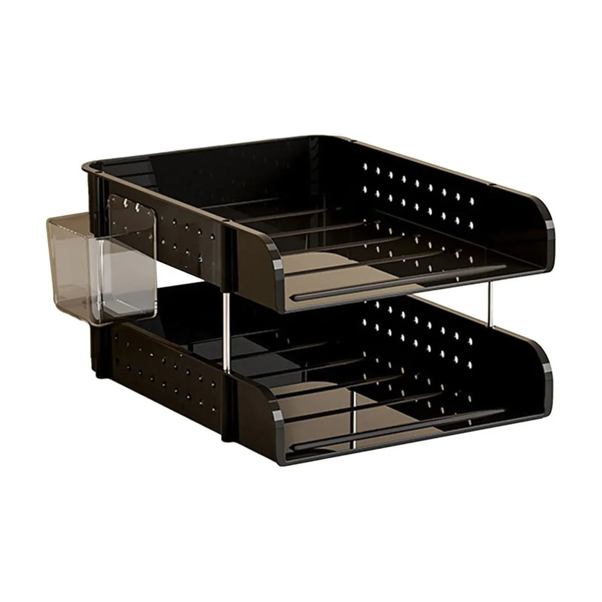 2 Tier Desktop File Organizer, Black Stackable Letter Tray and Office Supplies Holder for Home Office