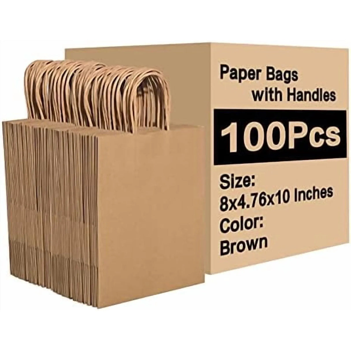 100 Pcs Brown Kraft Gift Bags With Handles, Medium Paper Bags for Craft Shopping Business Party Favor Retail Grocery, 5.91* 3.15 * 8.27in