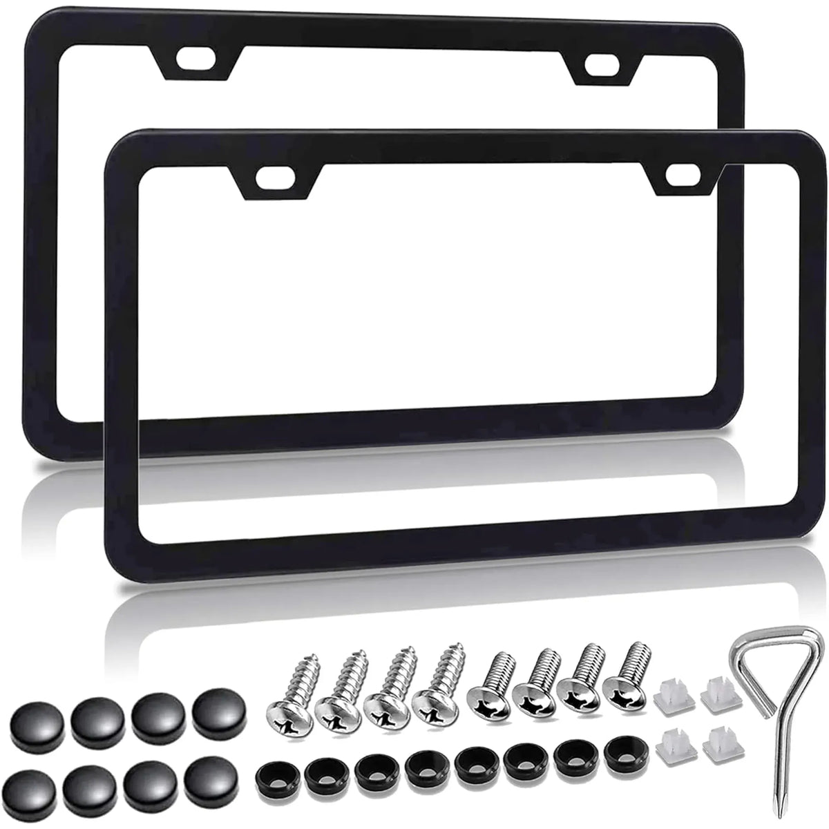 2 Pcs Matte Black License Plate Frames With Screw Caps, Rust Proof Aluminum Universal Frames for Cars and Trucks