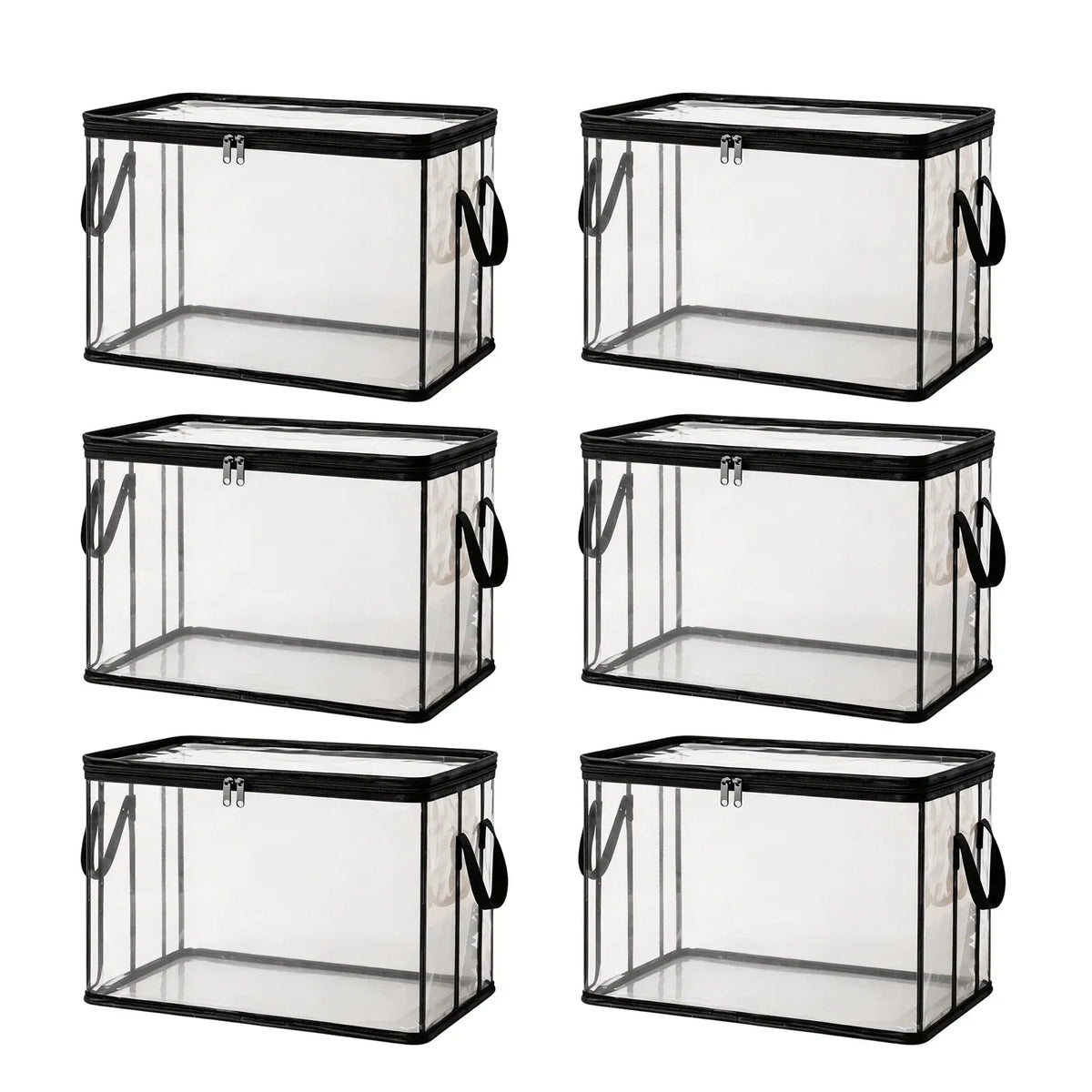 6 Pcs Extra Large Clear Storage Bags With Zipper Handles, Thick Foldable Plastic Bins for Clothes Blankets Toys Moving