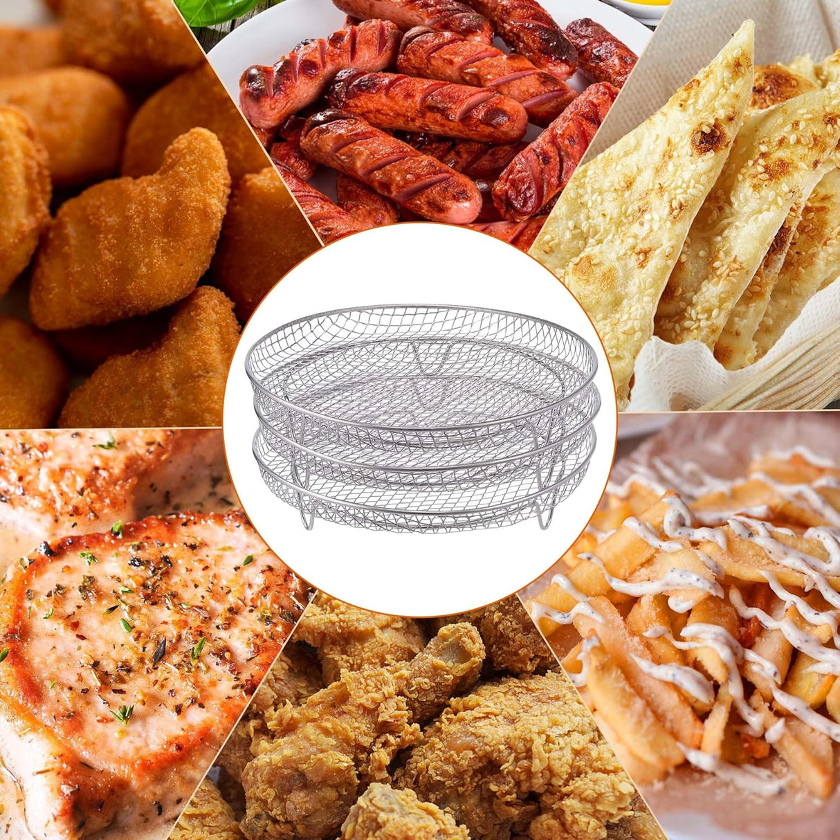 Multi-layer air fryer rack (3 round layers) - Air fryer baking pan - Air fryer grid - 304 stainless steel - Safe to use in air fryers, steam ovens, regular ovens and dishwashers
