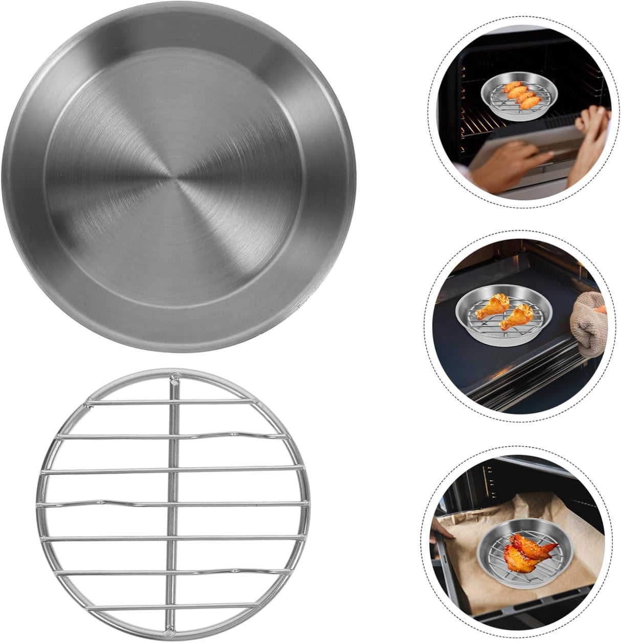 Baking tray for air fryer - Air fryer baking pan - Air fryer accessories - Baking tray with rack - Made of 304 stainless steel - 12 cm