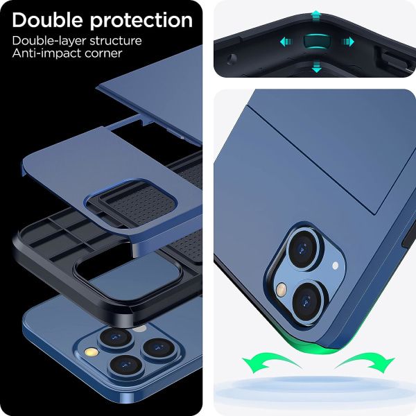 2023 new iPhone 14 case with card holder, Wireless charging compatible iPhone 14 Wallet case, Slim shockproof iPhone 14 case Wallet (Navy blue)