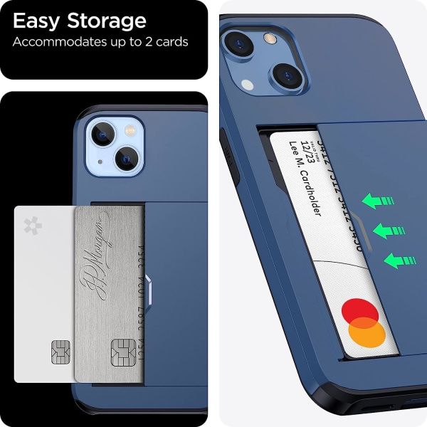 2023 new iPhone 14 case with card holder, Wireless charging compatible iPhone 14 Wallet case, Slim shockproof iPhone 14 case Wallet (Navy blue)