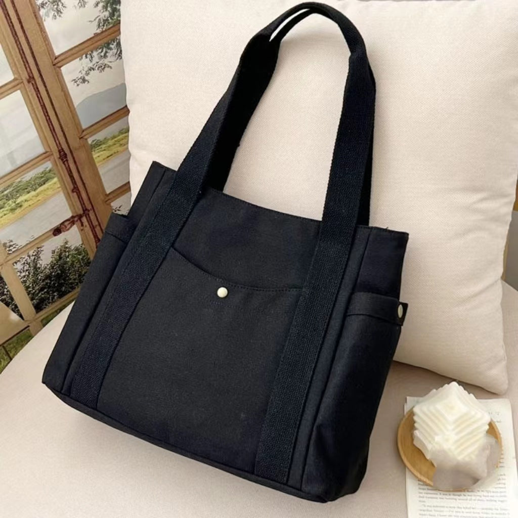 Large Capacity Canvas Tote Bag for Work Travel Carrying Bag College Style Student Outfit Book Shoulder Bag Black