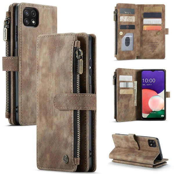 Compatible with Samsung Galaxy A22 5G Case Wallet Durable PU Leather Magnetic Flip Zipper Card Holder - Brown Brown ingen_max
