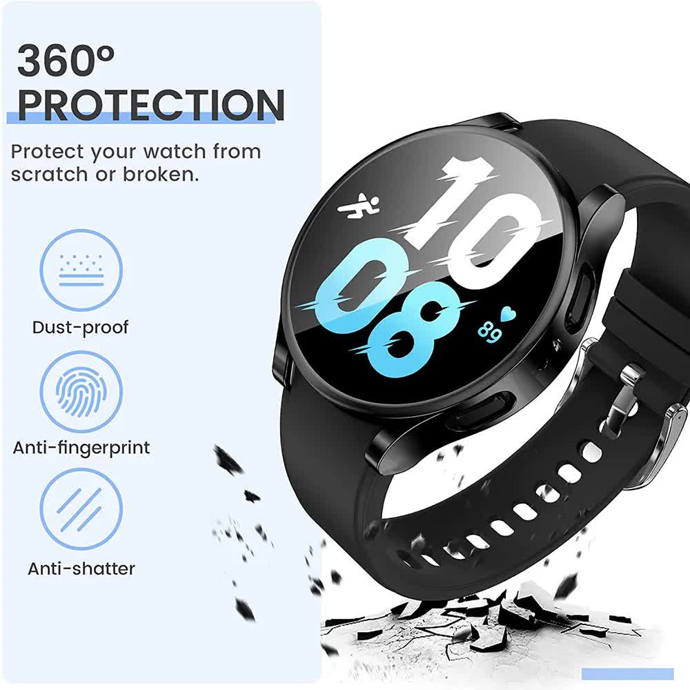 Compatible with Samsung Galaxy Watch 4 5 6 40 mm 44 mm Case Protection Silicone TPU Bumper Screen Protector Black Galaxy Watch6 44mm