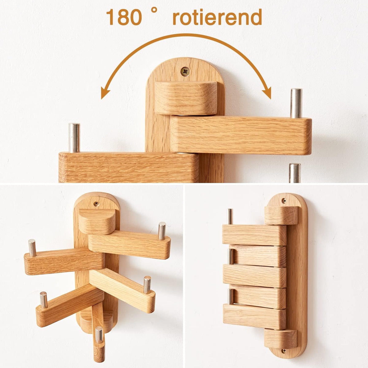 Oak Coat Rack, Wooden Wall Mounted Coat Rack for Entryway, Living Room, Bedroom, Bathroom