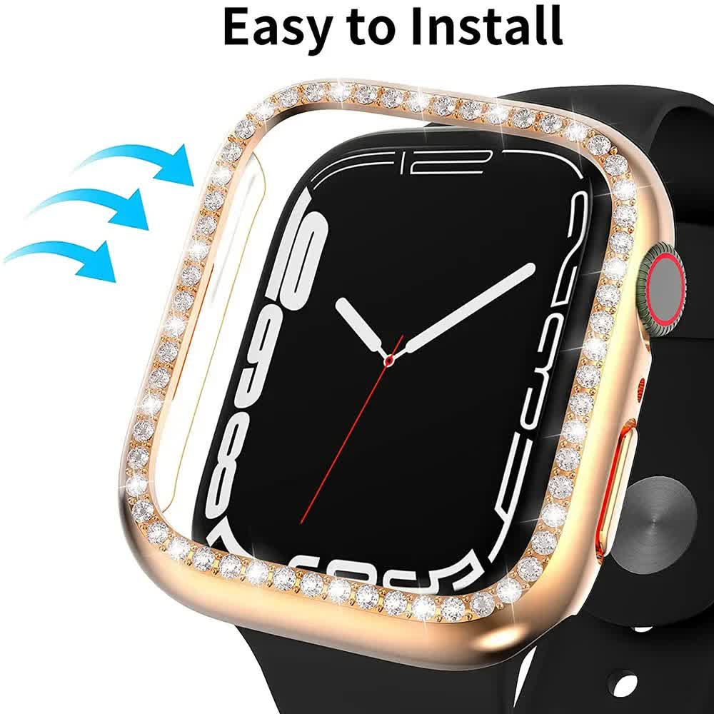 Diamond Glass Compatible with Apple Watch Case 45/41/40 mm 44 mm 42 mm 38 mm Bling Bumper+ Screen Protector iwatch Series 9 8 7 3 6 SE Red Series 789 45MM