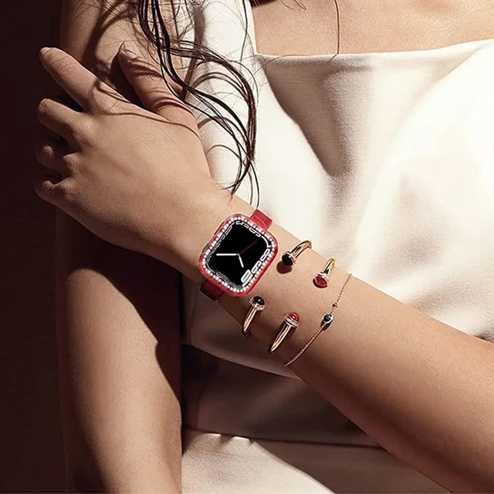 Diamond Glass Compatible with Apple Watch Case 45/41/40 mm 44 mm 42 mm 38 mm Bling Bumper+ Screen Protector iwatch Series 9 8 7 3 6 SE Red Series 789 45MM