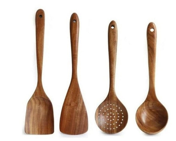 Wooden ladle set, Teak cooking set acacia wood kitchen utensils/ kitchen set scratch-resistant and heat-resistant 4 sets