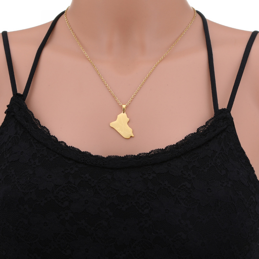 Stainless Steel Necklace for Women, Map of the Republic of Iraq