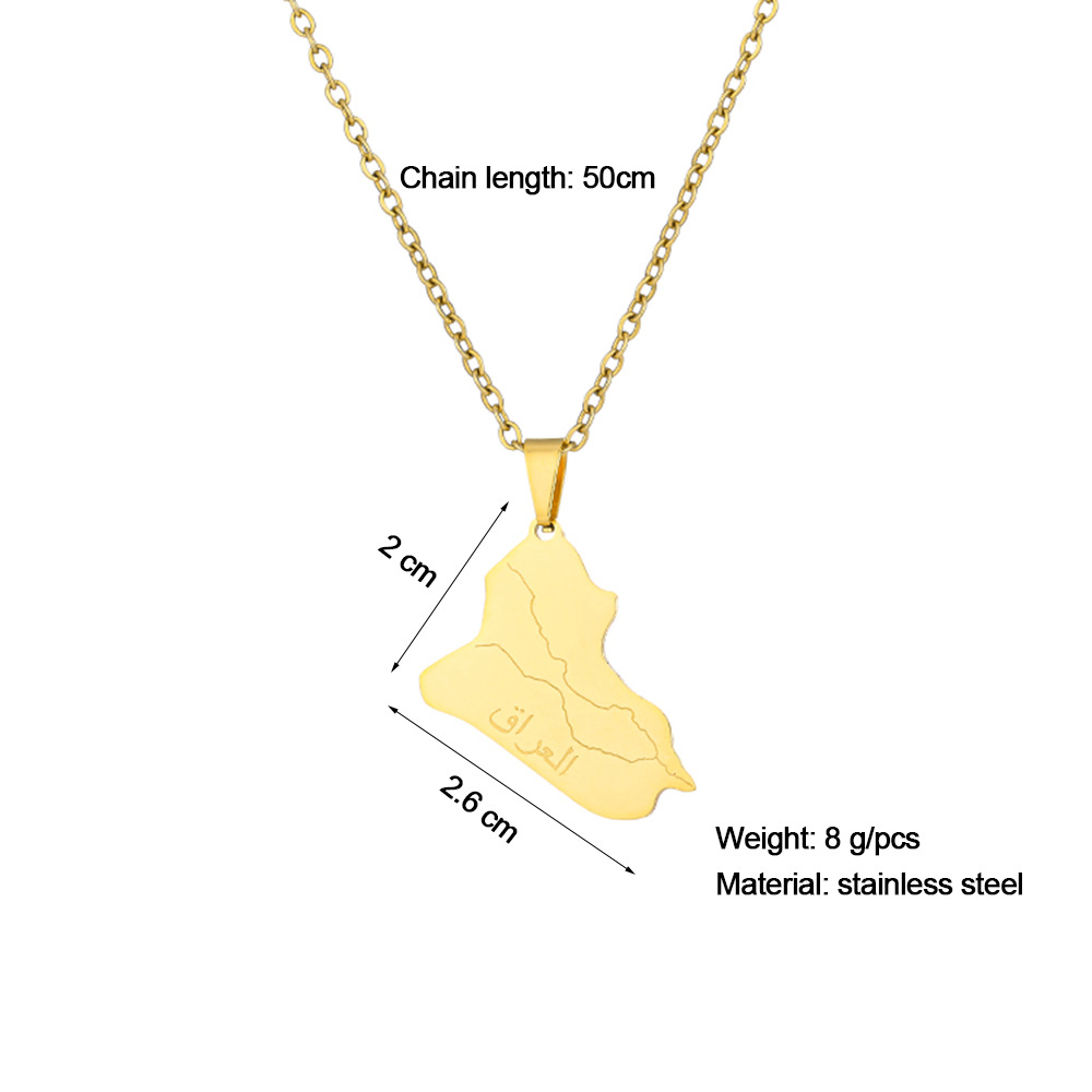 Stainless Steel Necklace for Women, Map of the Republic of Iraq