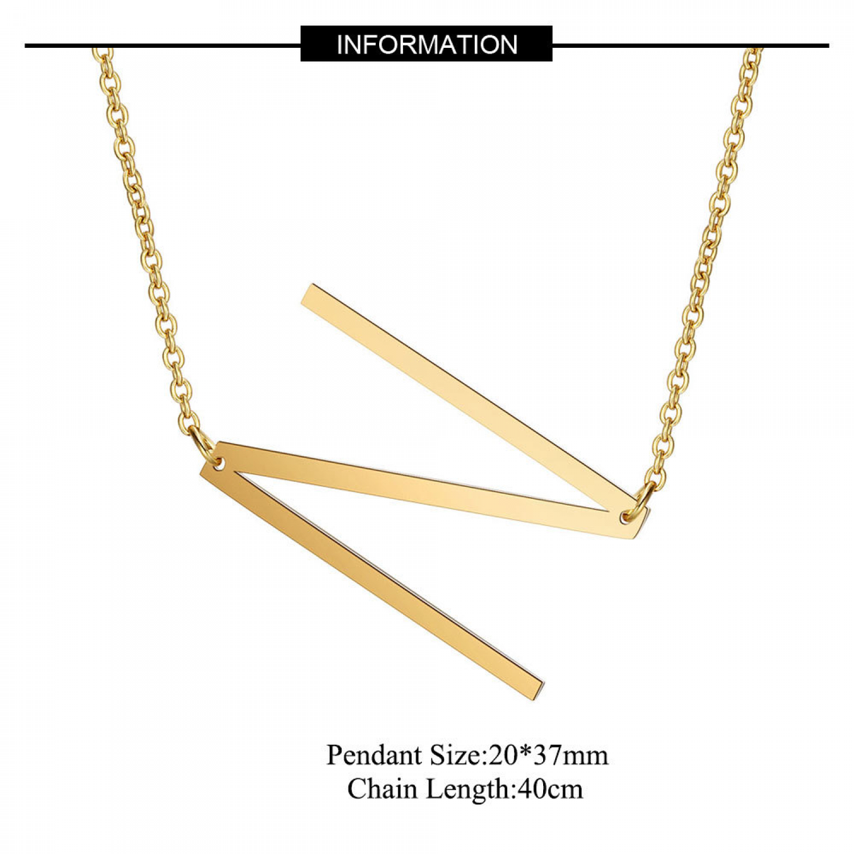 Sideways Block Initial Letter Pendant Necklace for Women ---