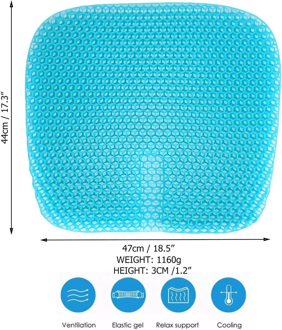 Gel Seat Cushion for Long-Term Sitting, Gel Cushions for Pressure Relief, Double Thick Gel Cushion for Sitting, Seat Cushions for Office Chairs with