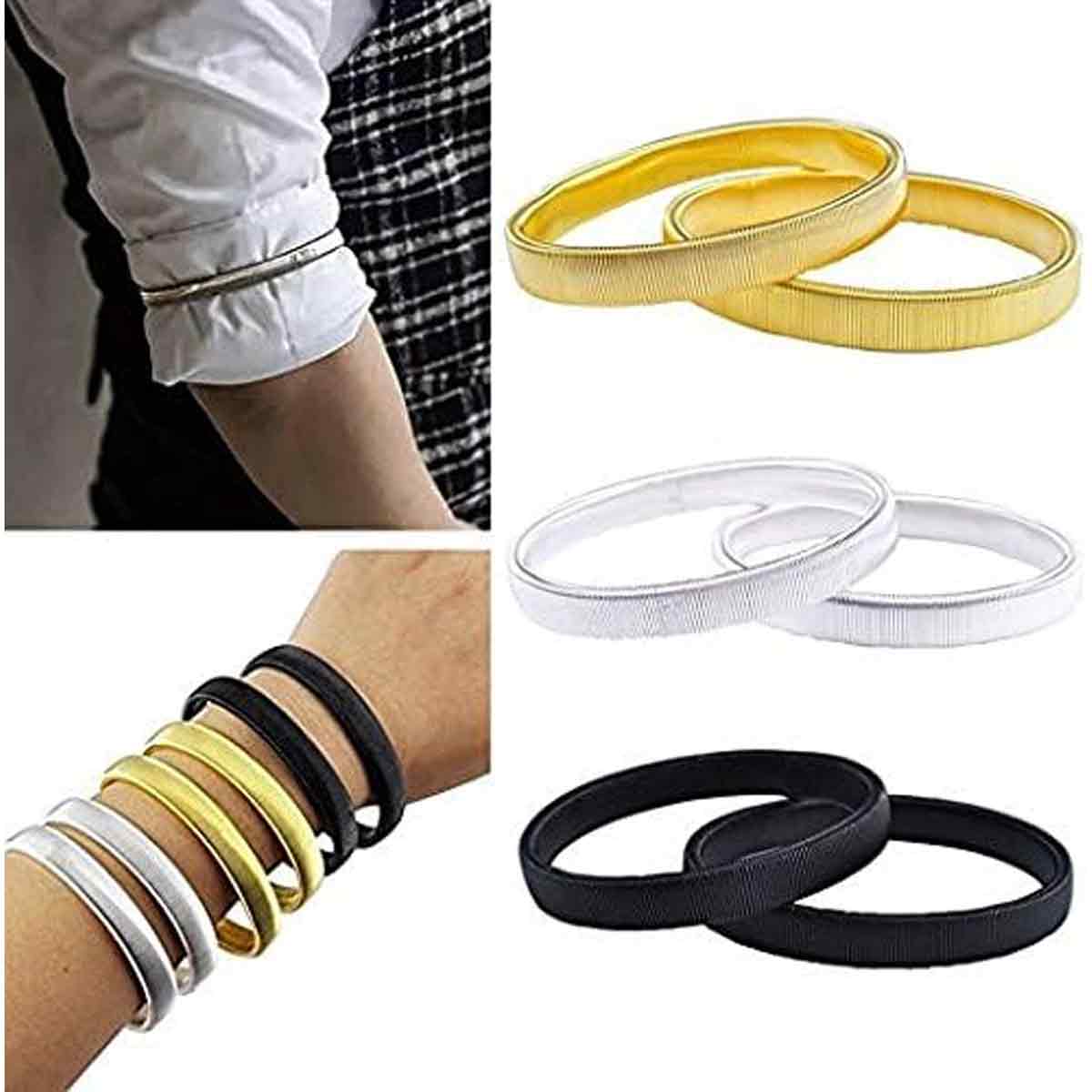 pairs of anti-slip sleeve holders, sleeve holders, elastic metal bracelets for long-sleeved shirts, to fix long sleeves, for waiters, women and