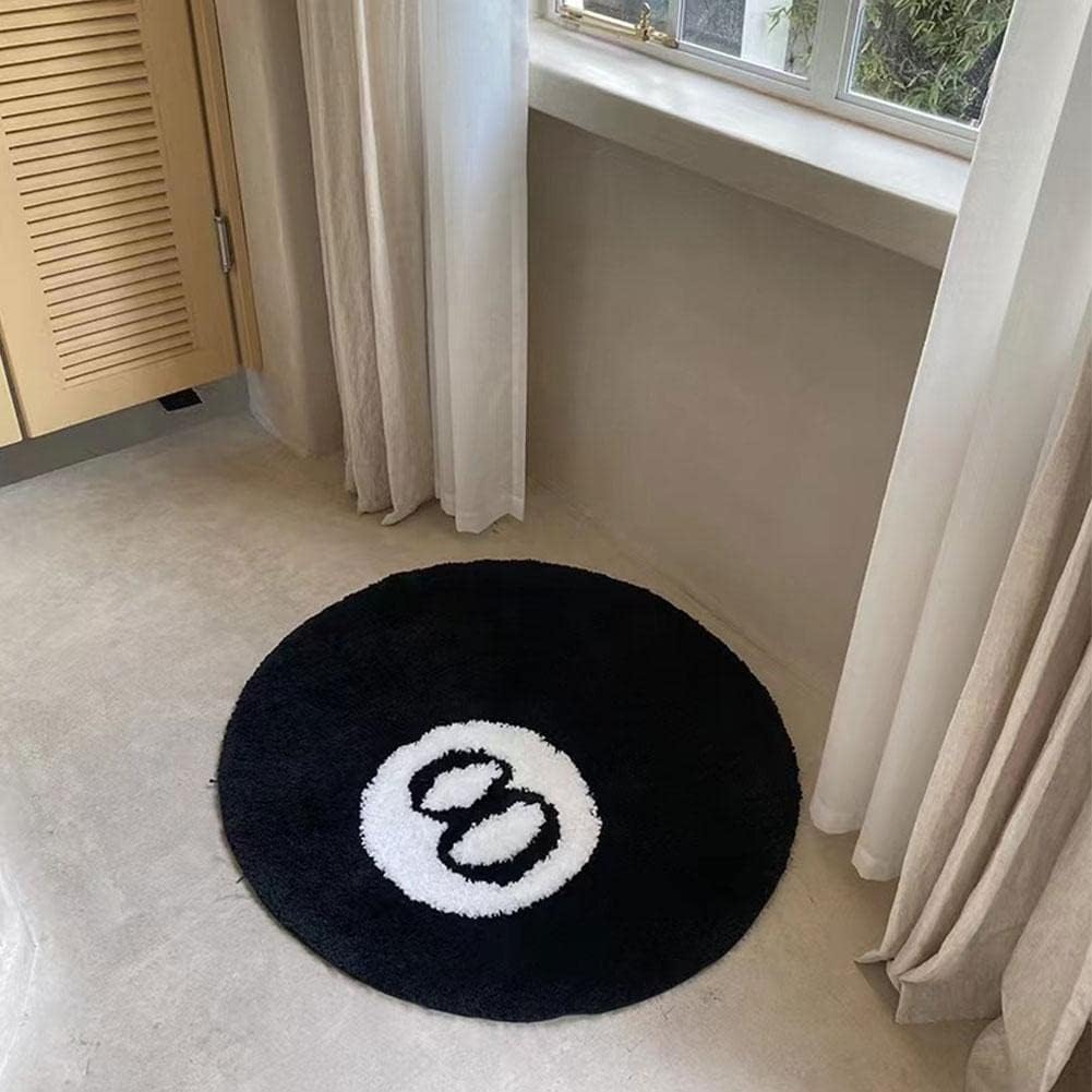Black Carpet, Billiard Ball Mat, 8-Ball Soft & Fluffy Black Carpet Bedroom Decoration, Black Circle Carpet for Living Room Home Decor 80*80