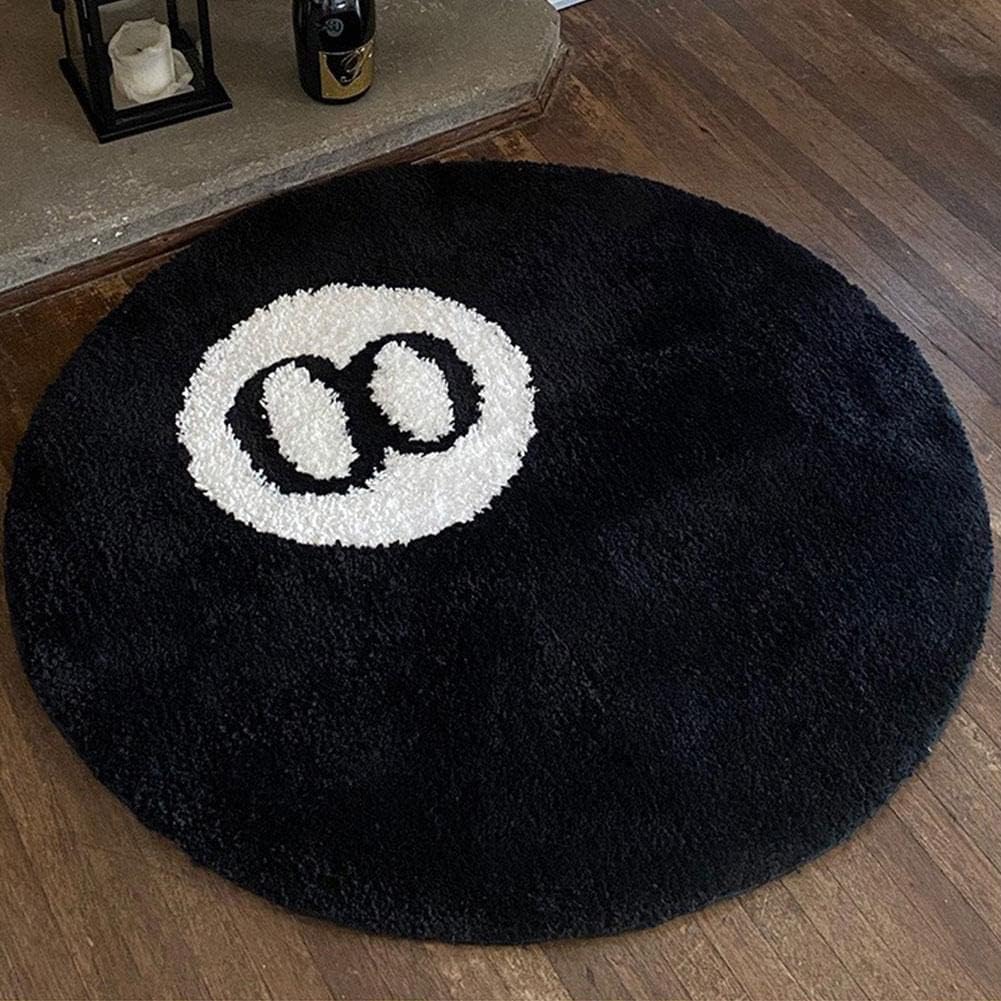 Black Carpet, Billiard Ball Mat, 8-Ball Soft & Fluffy Black Carpet Bedroom Decoration, Black Circle Carpet for Living Room Home Decor 80*80