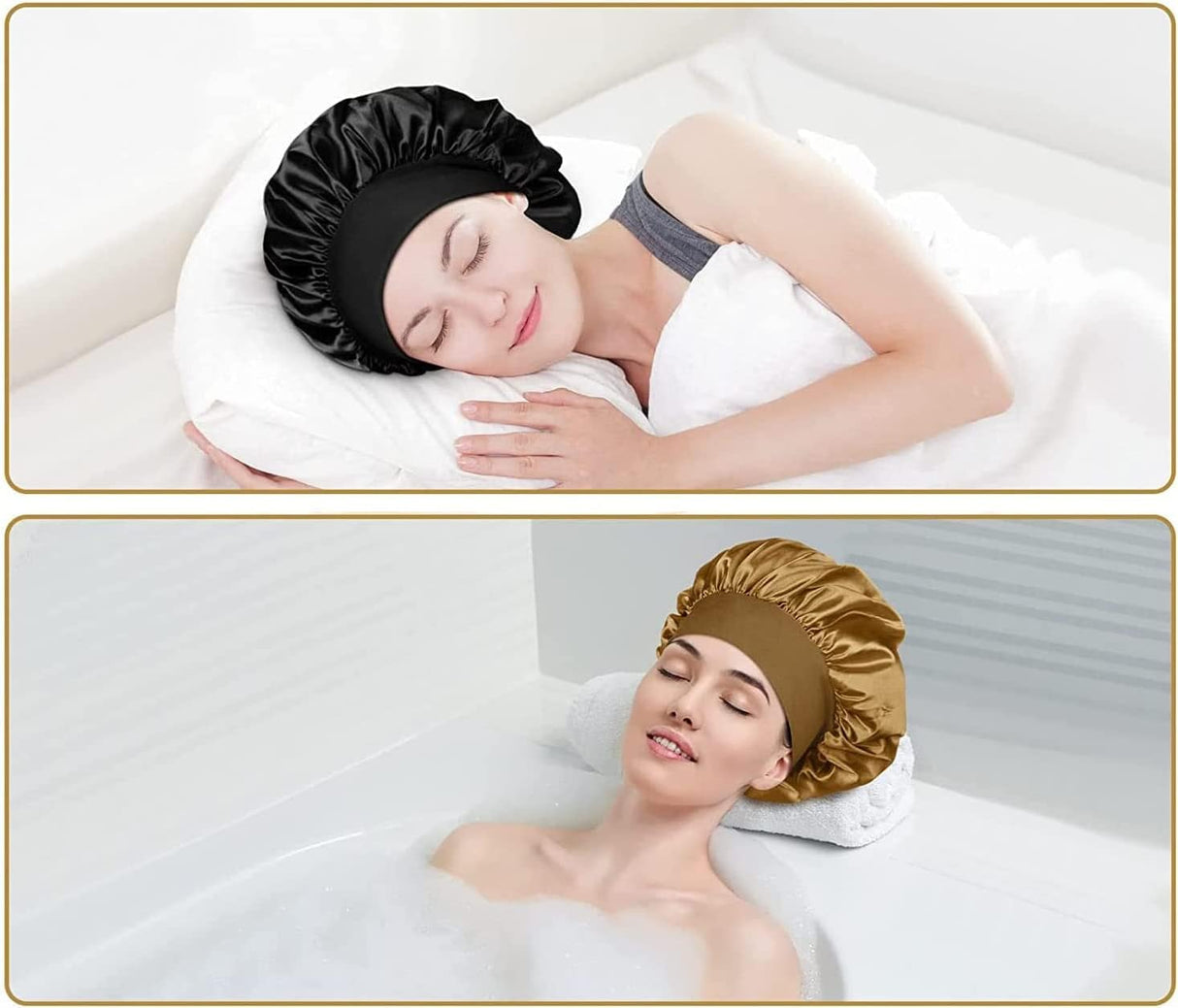 Large Satin Night Cap for Curly Hair, Breathable Silk Sleep Hat for Women and Girls, Gold Gold
