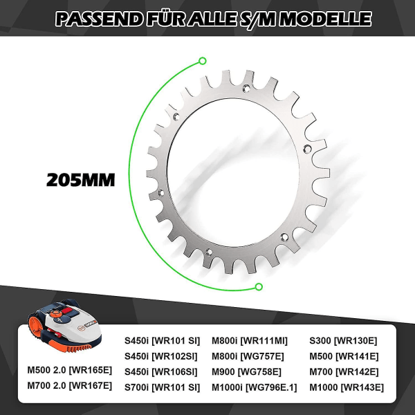 premium stainless steel spikes for Worx S/m model, 2 x stainless steel screw spikes Traction Enhancer, robotic lawnmower Wheel size 205 mm (FMY)