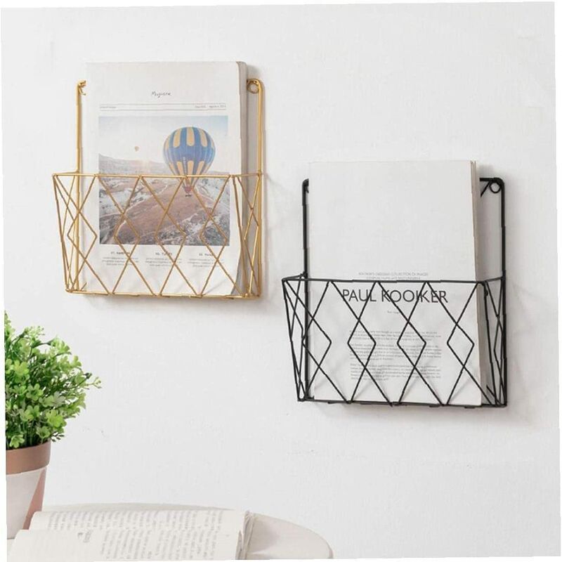 Wall Mounted Newspaper Holder Newspaper Shelf Storage Rack Black Draw