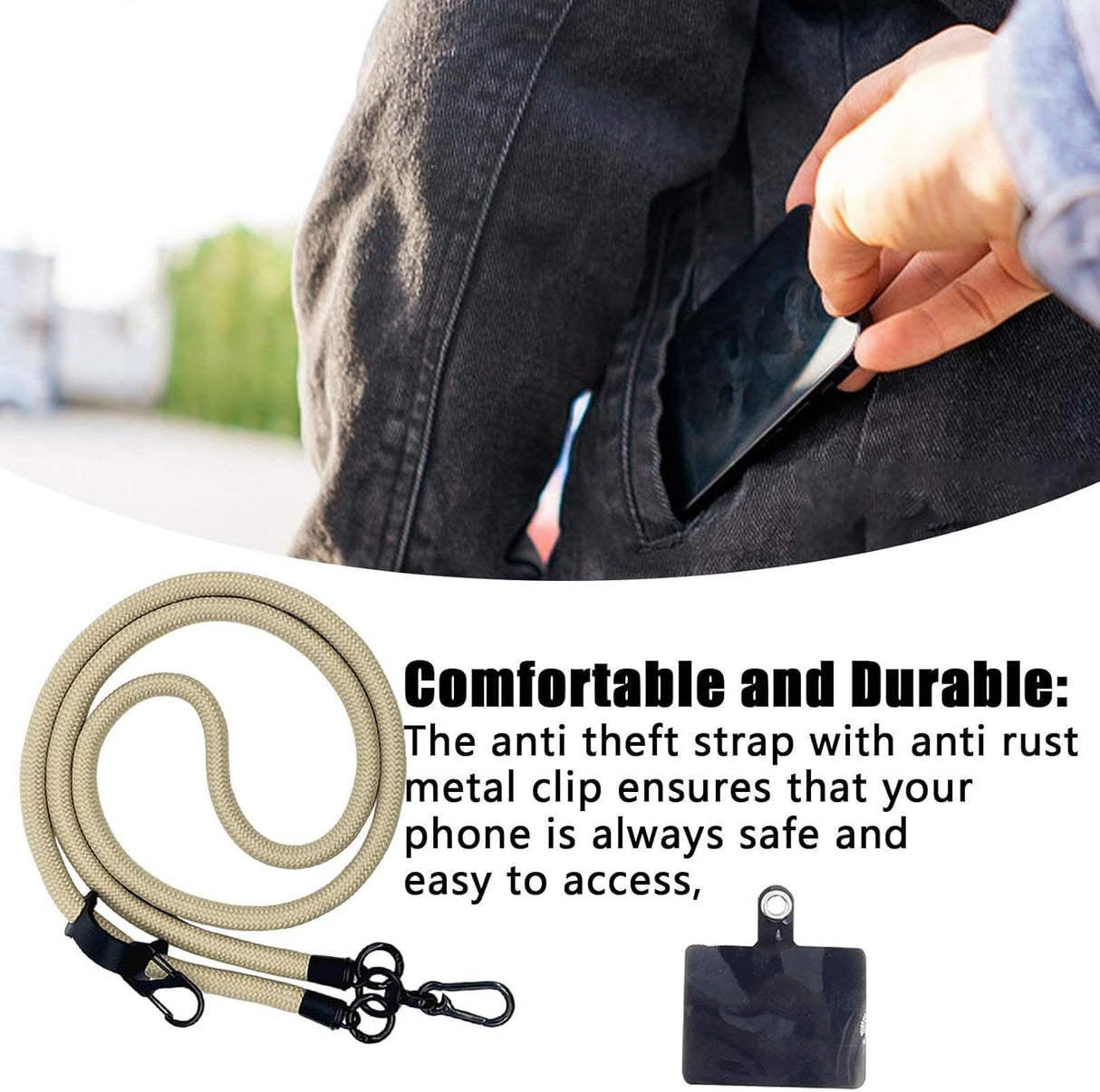 Thick Rope Phone Lanyard - 10MM Mobile Strap with Spacer Holder | Neck Holder for Travel and Anti-Theft Camel