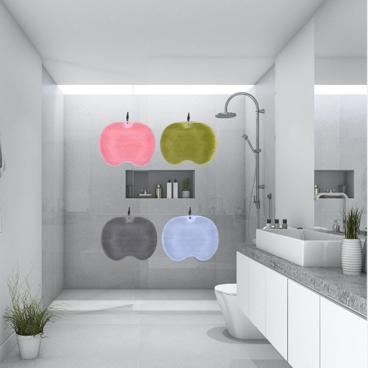 Silicone massage mat for shower back scrubber non-slip suction cups exfoliating blue