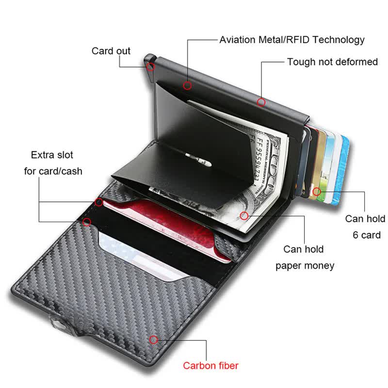 Carbon Fiber Credit Card Holder Wallet Men RFID Smart Metal Thin Slim Pop Up Minimalist Wallet Small Black Wallet Metal Vallet Blue
