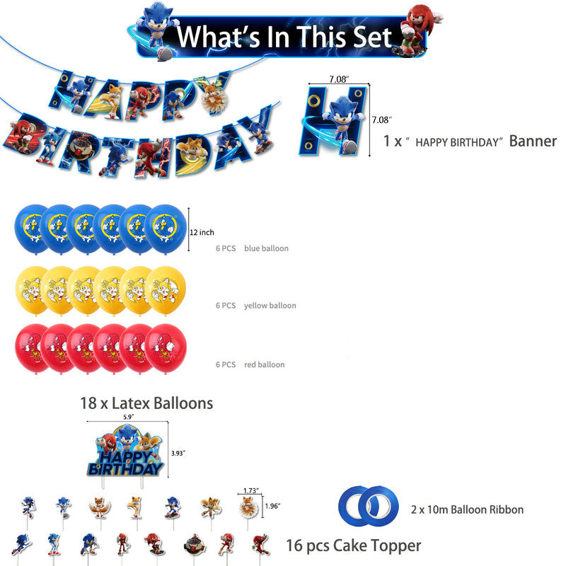 Sonic Birthday Theme Party Decoration Cartoon Drag Flag Insert Balloon Set D