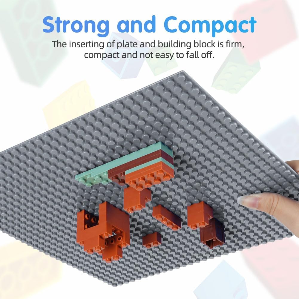 Building Plate, 4 pieces of classic base plates, 25.5 x 25.5 cm, base plate, compatible with all major brands, building toys for children 4 pieces light gray