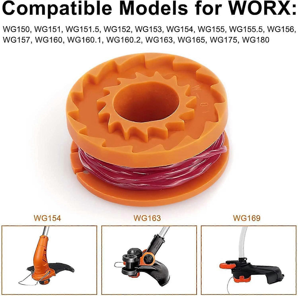 12-pack Trimmer Line for Worx 20V Trimmers, Durable Replacement Spool for Pool Cover and Edge Trimmers, Improved Cutting Speed