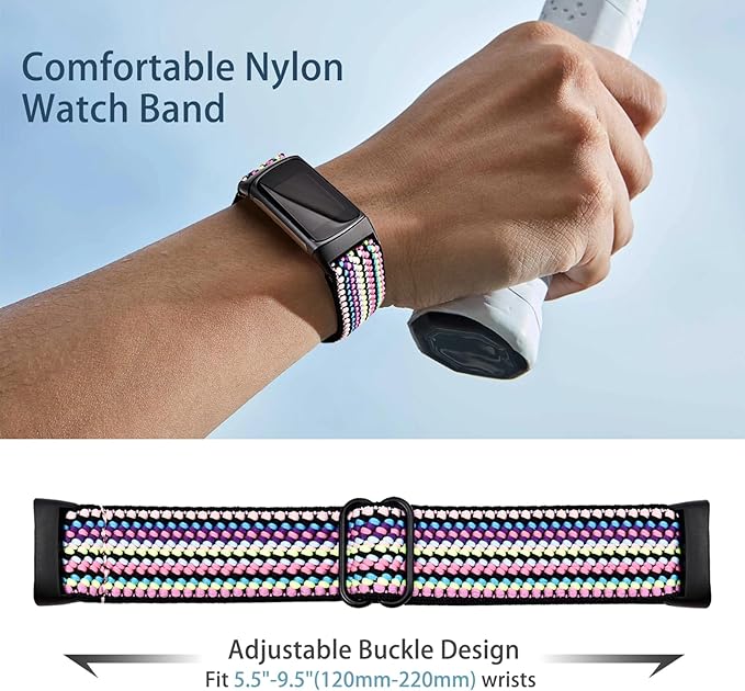 Elastic Wristbands, Compatible with Fitbit Charge 5/Fitbit Charge 6 Bracelet for Men and Women, Breathable and Adjustable A