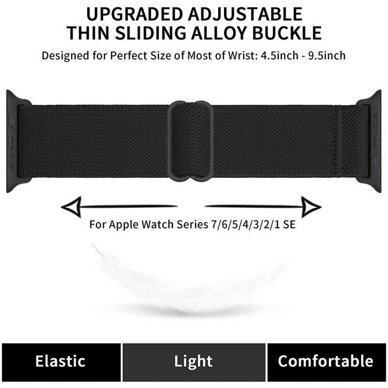 Compatible with Apple Watch 42/44/45/49 mm Adjustable and Elastic Nylon Strap Black Black