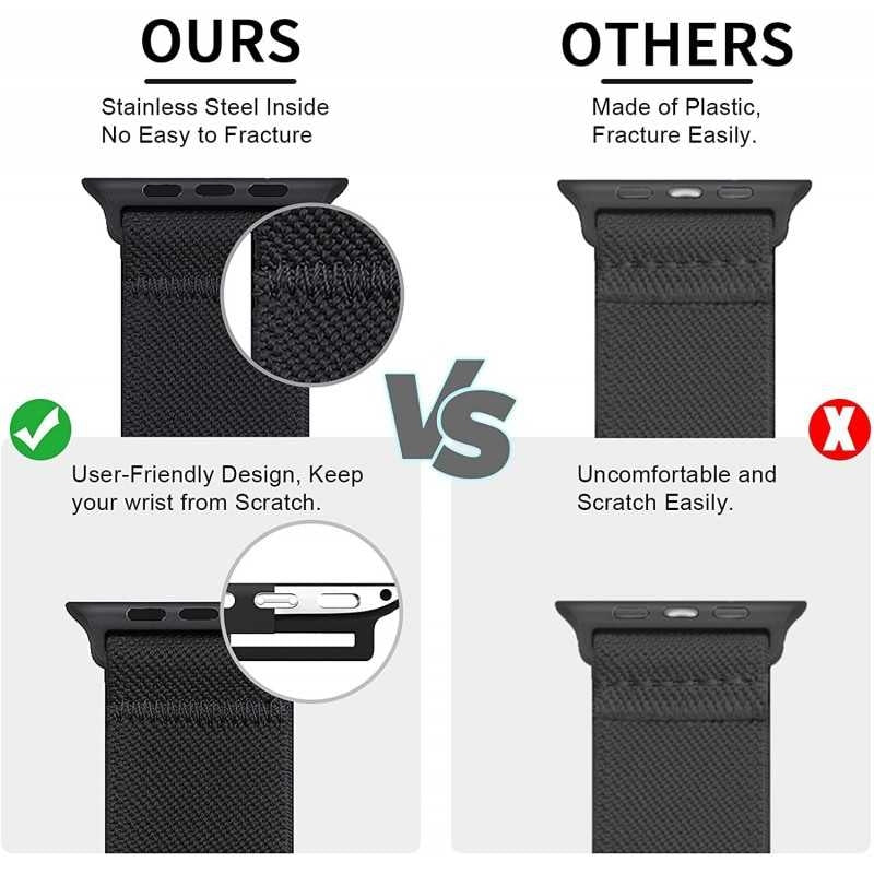 Compatible with Apple Watch 42/44/45/49 mm Adjustable and Elastic Nylon Strap Black Black