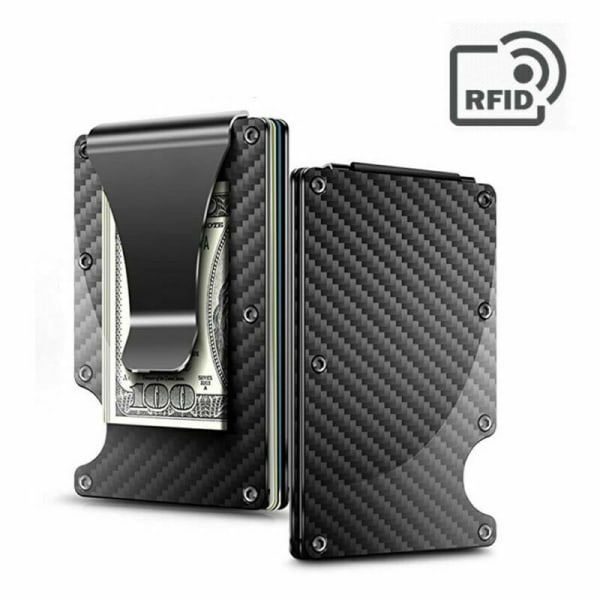 RFID Blocking Minimalist Carbon Fiber Card Holder with Money Clip for Men