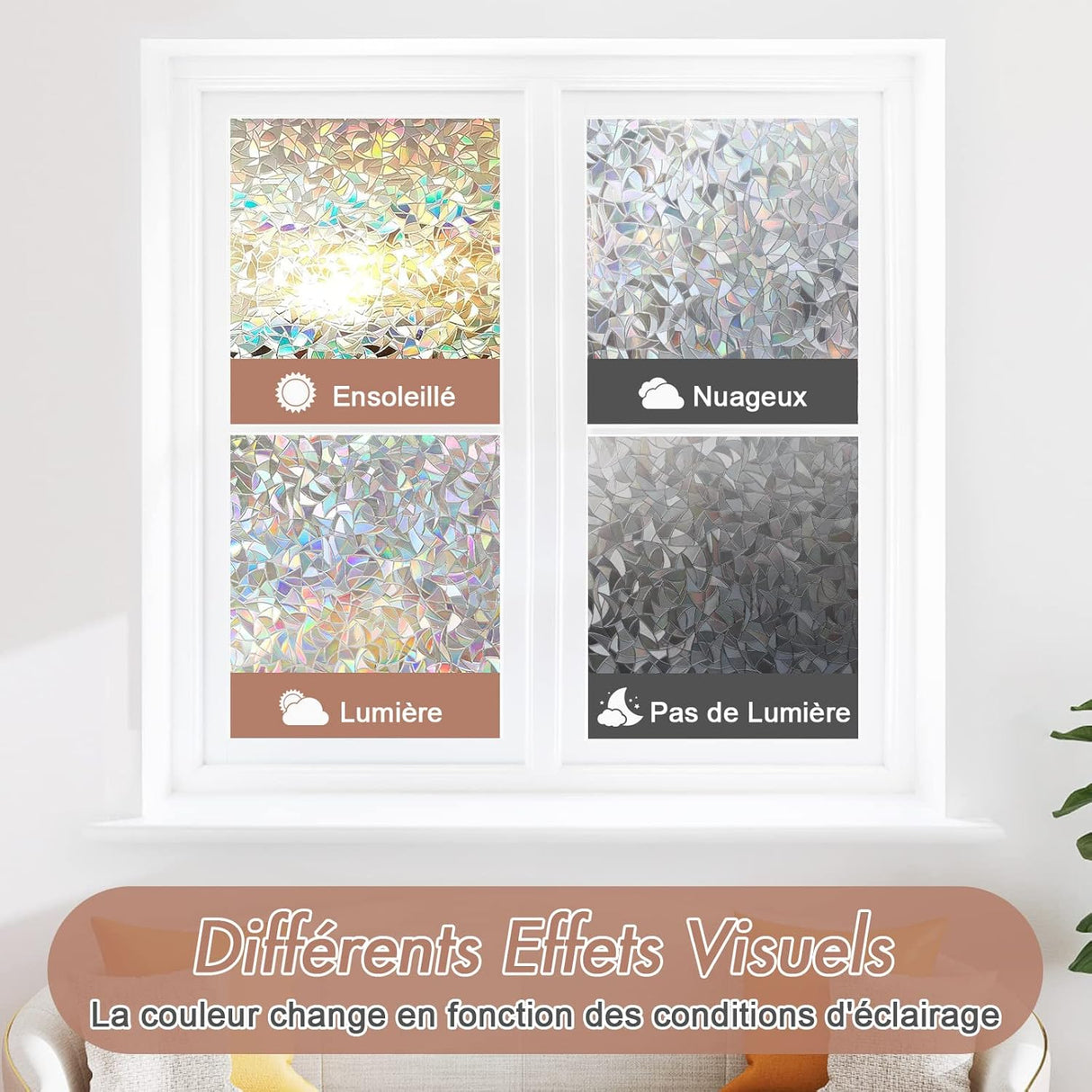 Electrostatic window film with rainbow effect, decorative anti-glare window film, 3D anti-UV window film, 45x200cm 45X200