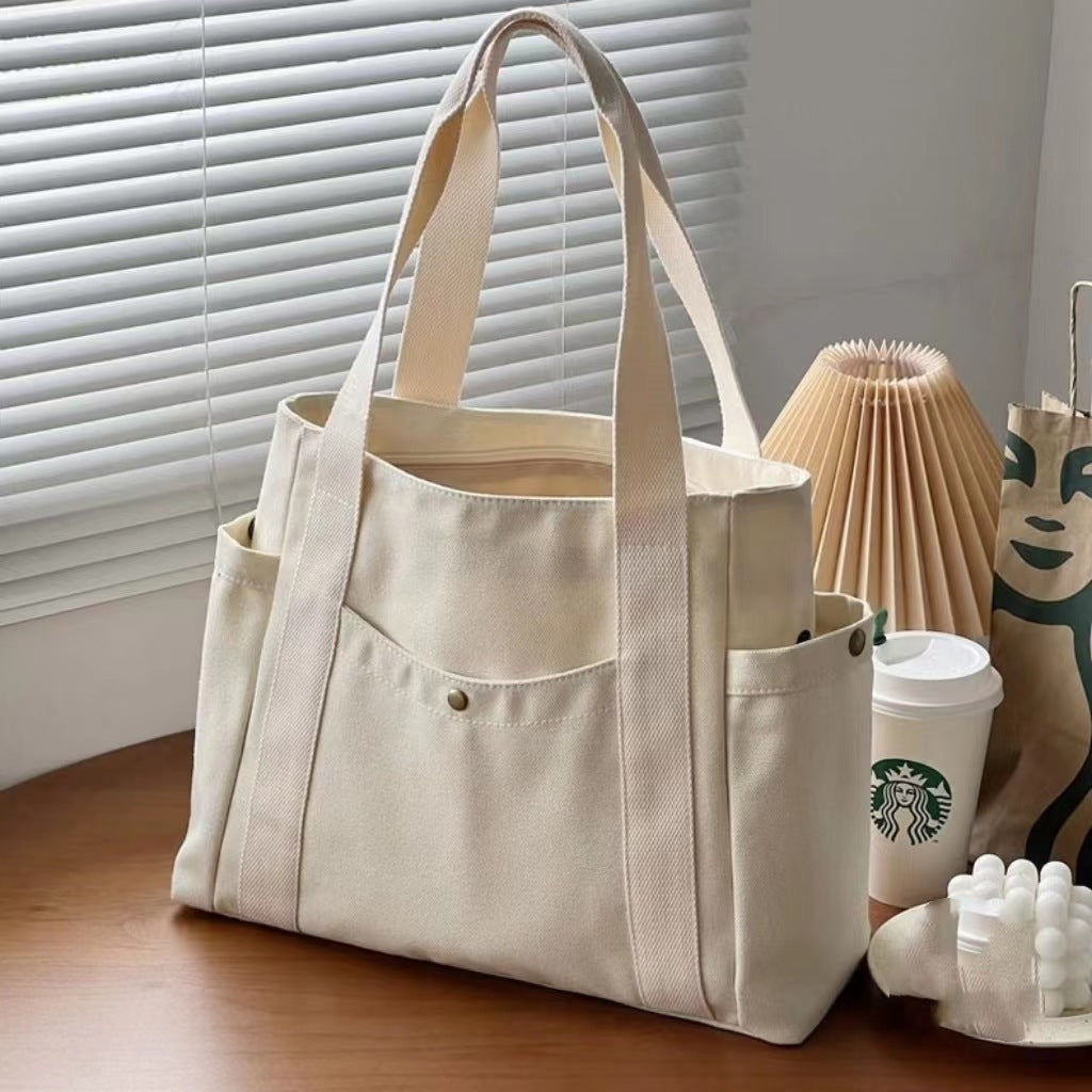 Large Capacity Canvas Tote Bag for Work Travel Carrying Bag College Style Student Outfit Book Shoulder Bag White