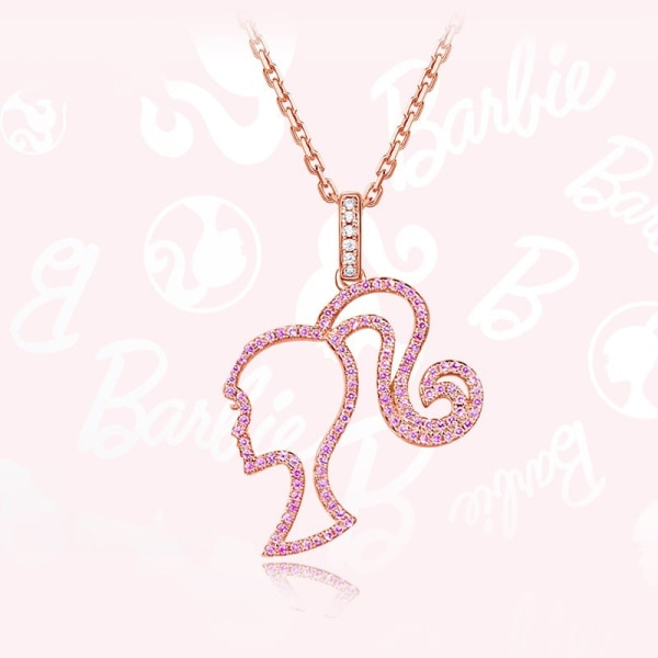 Barbie Necklace High Ponytail Girl Sterling Silver Hollowed Out Rose Red