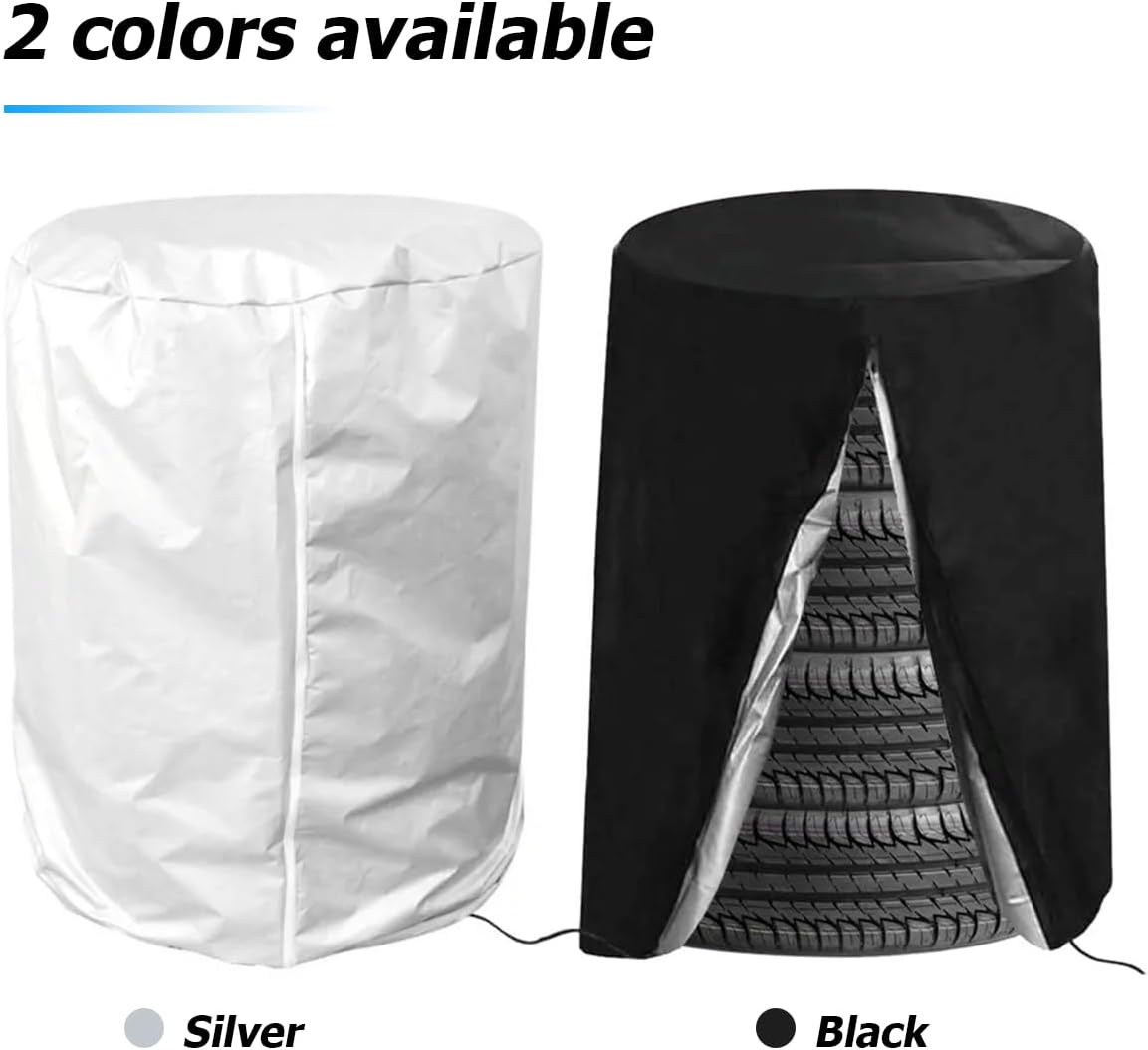 Tire Storage Cover, Universal Tire Cover for 4 Tires, Car Spare Tire Tire Storage Bag Case Protection (Silver)