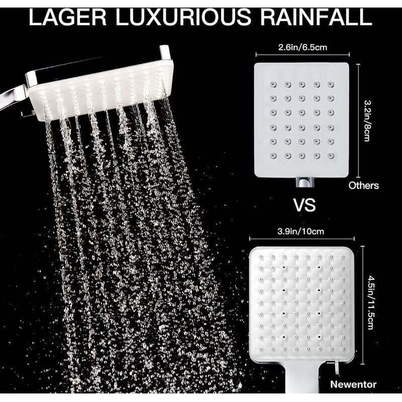Shower Head, Large Square Shower Head with One-Hand Control, High Pressure Shower Head with 6 Shower Modes, Chrome, from DEBUNS