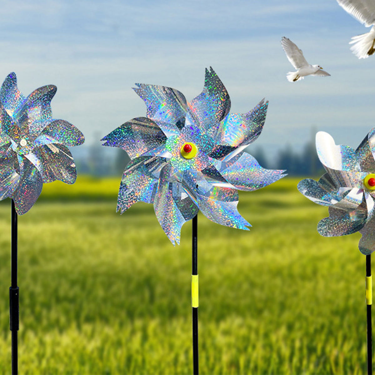 INF Reflective Scarecrow Wind Spinner Silver 2-pack