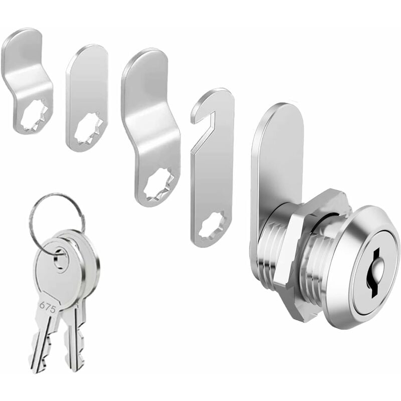 16mm Cylinder Security Lock for Mailbox with 5 Different Lock Plates and 2 Keys, Cabinet Lock, Cupboard, Toolbox, File Cabinet