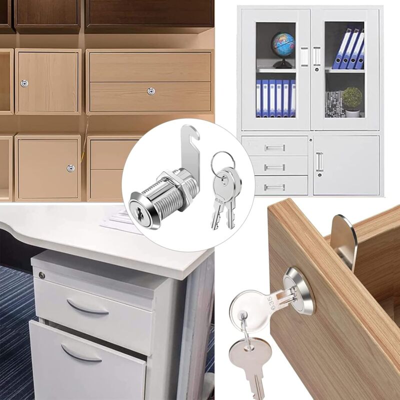 16mm Cylinder Security Lock for Mailbox with 5 Different Lock Plates and 2 Keys, Cabinet Lock, Cupboard, Toolbox, File Cabinet