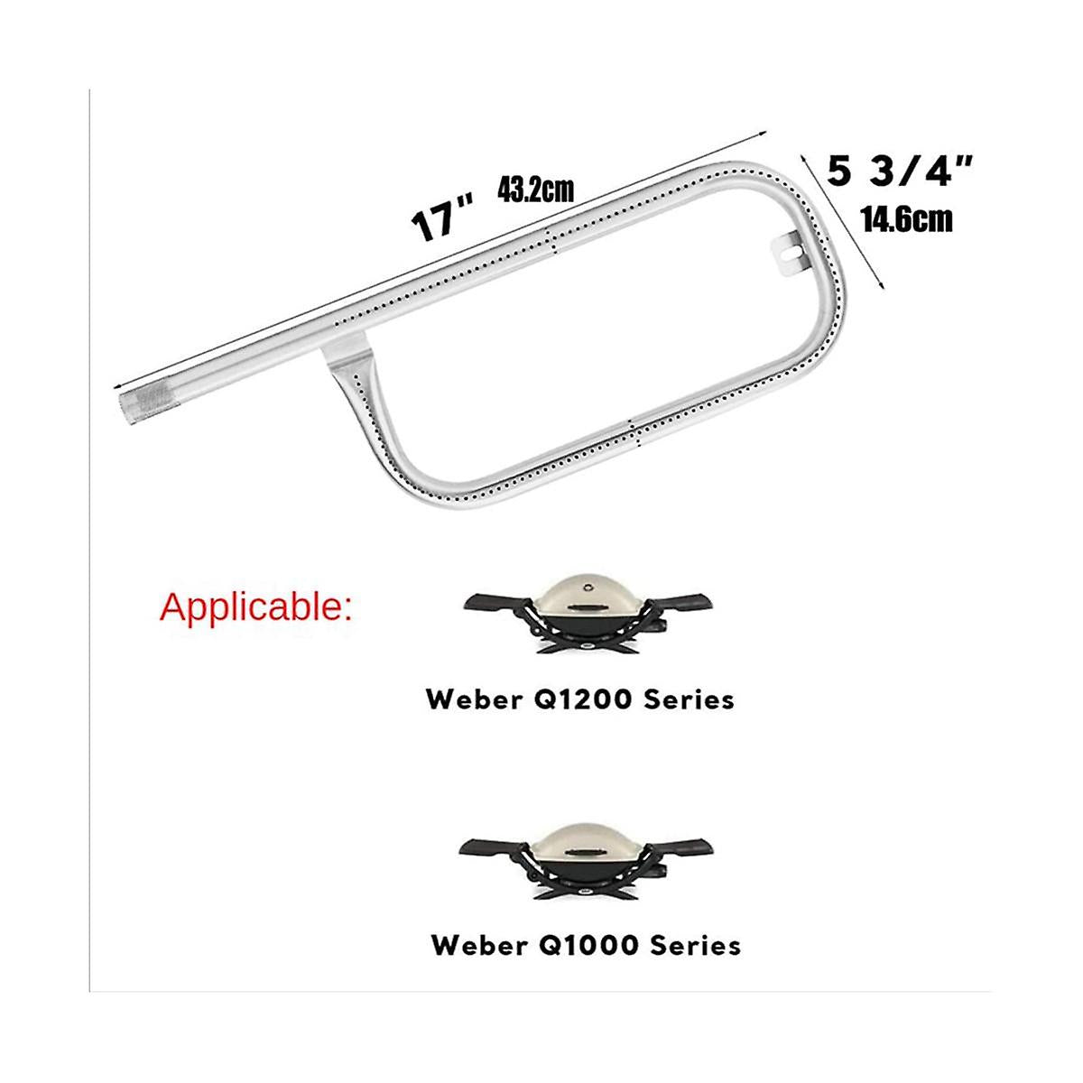 Grill Burner Tube Stainless Steel 304, 60040 69957, Replacement for Q100 Q120 Q1000 Q1200 Baby Q Sliv