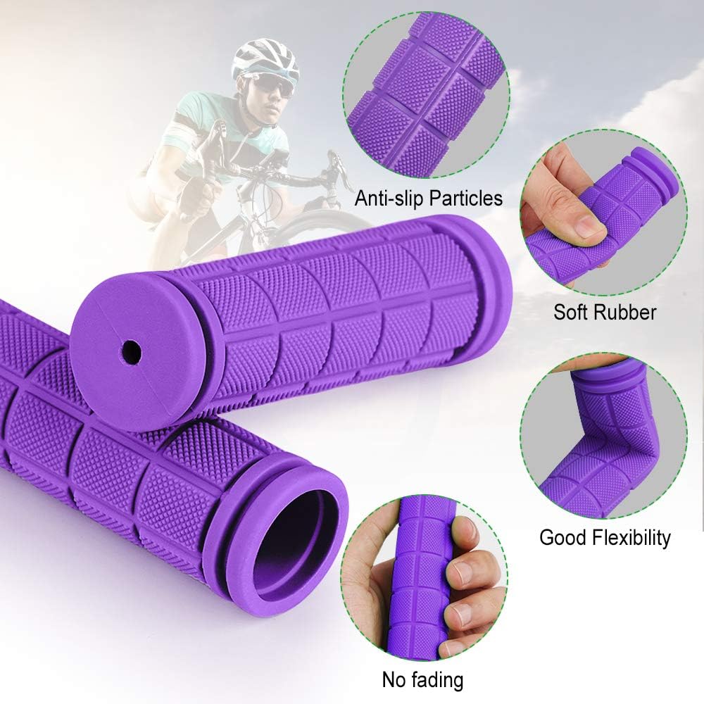 pair of ergonomic bicycle handles in non-slip soft rubber, Purple